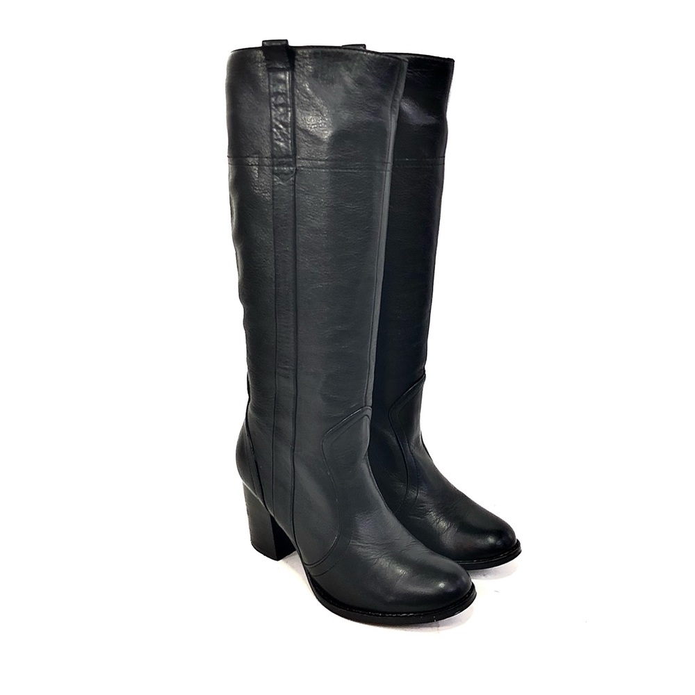 Steve Madden Black Leather Knee-High Heeled Boots - Picture 3 of 12